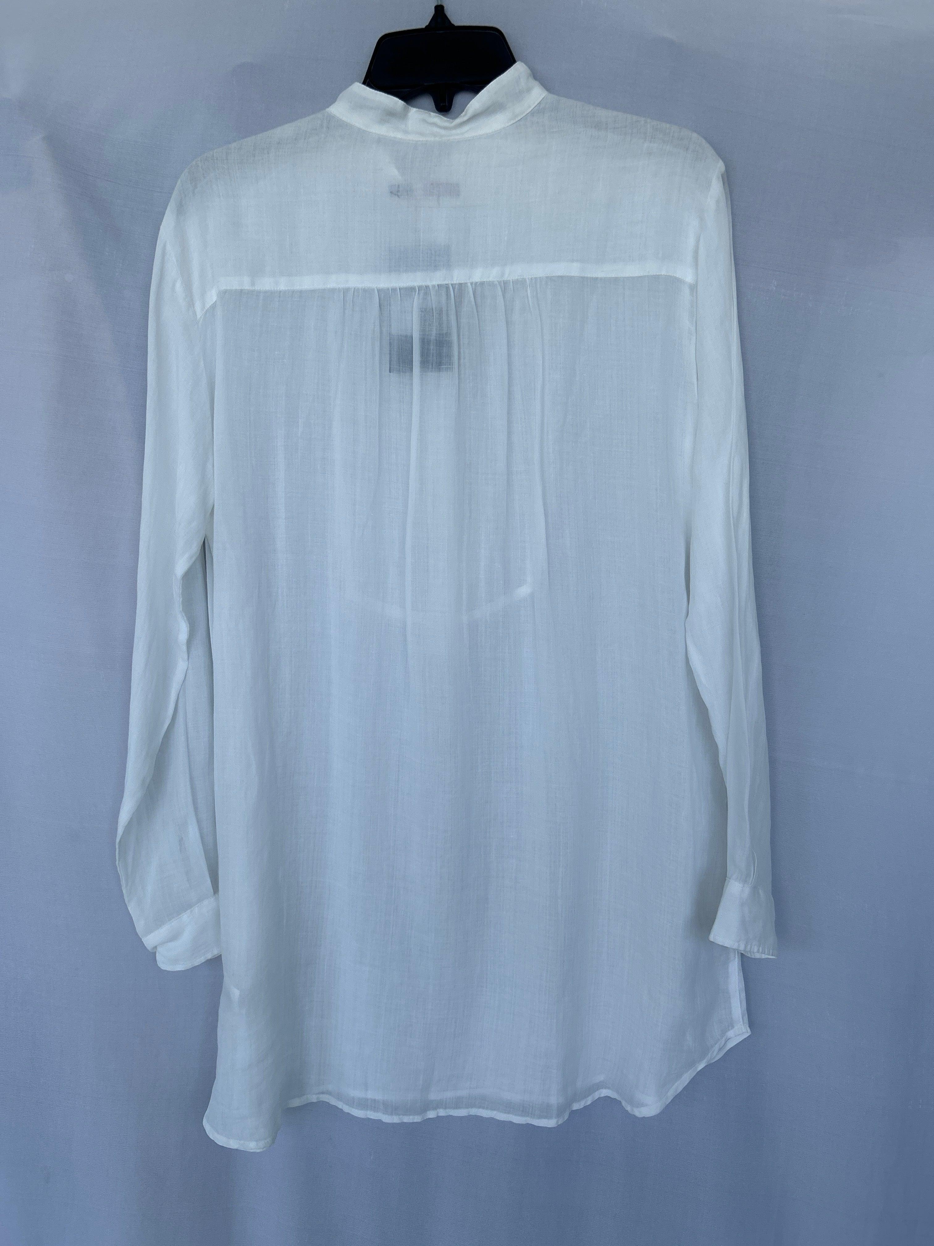 بلوزة قميص من الكتان بأكمام طويلة للنساء من Trussardi باللون الأبيض Col-01 564324