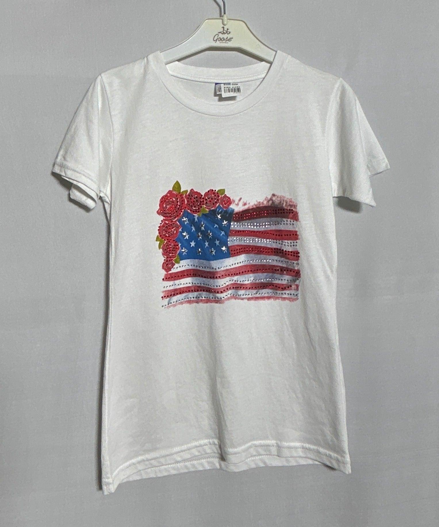 T-SHIRT BIMBI GLAMOUR FILLE DRAPEAU FLEURI