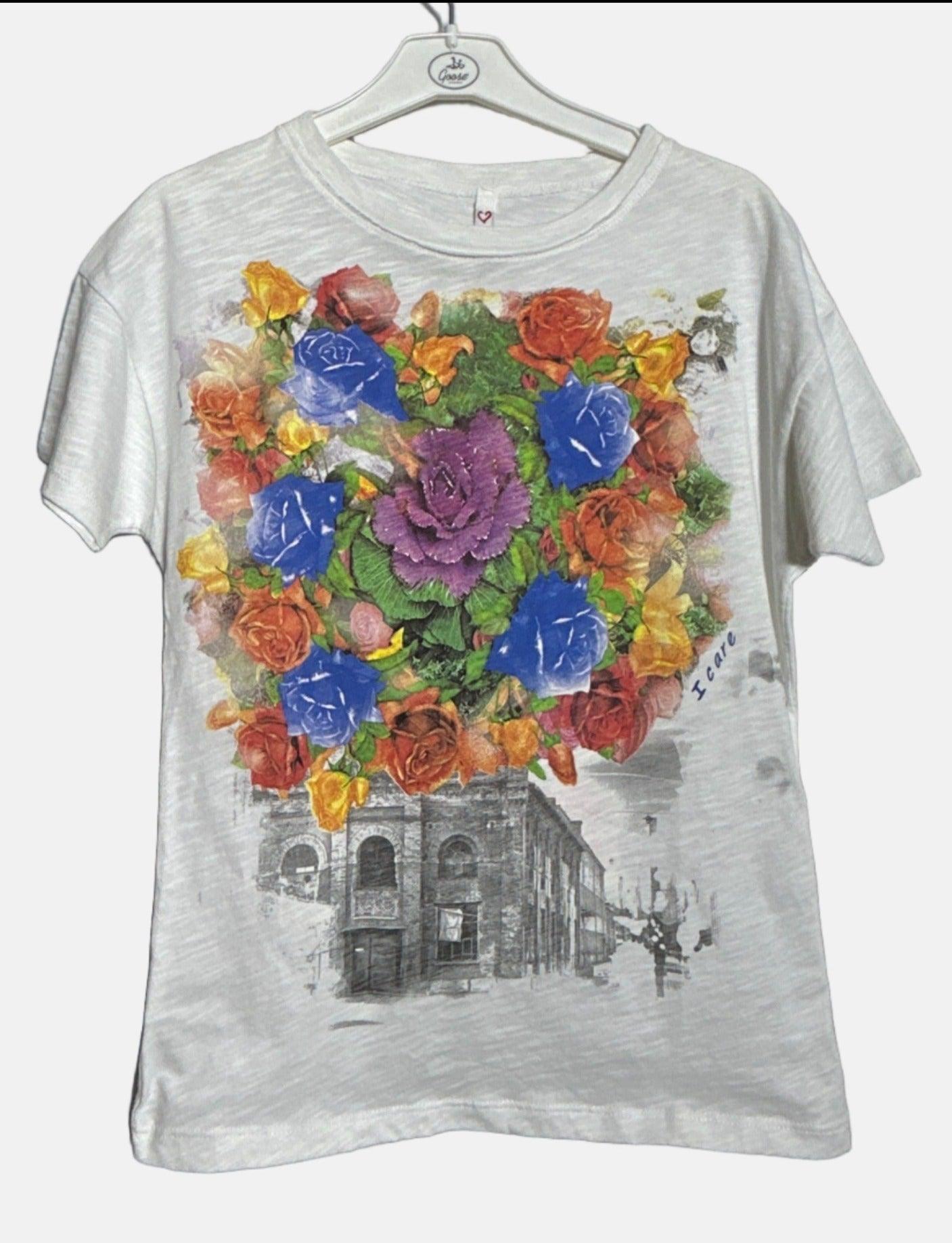 I CARE GIRL T-SHIRT IC 1658WHITE FLOWER
