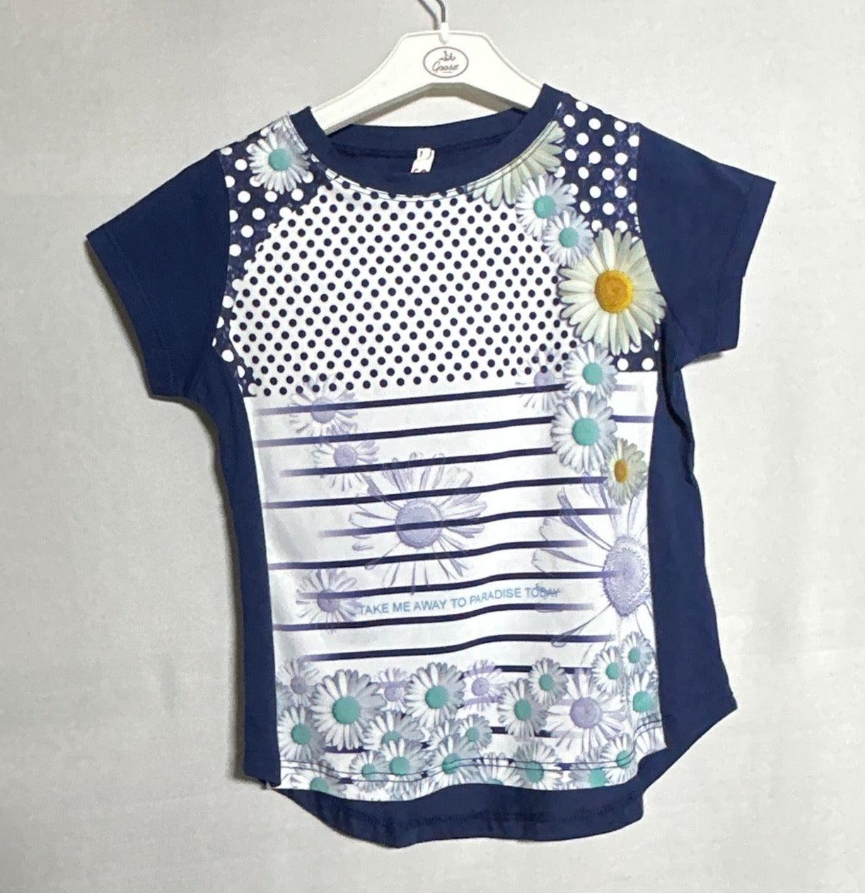 T-SHIRT I CARE GIRL IC 1640 S/S BLEU BLANC-2