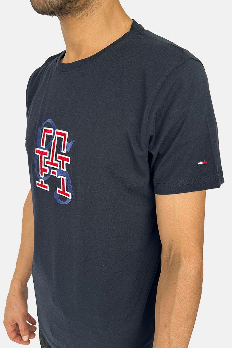 تي شيرت تومي هيلفيغر أزرق داكن بياقة دائرية مقاس SS