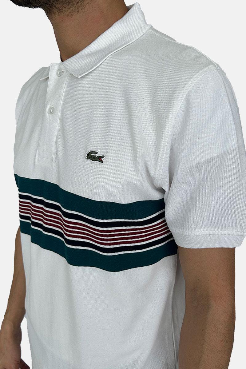 T-SHIRT POLO LACOSTE BLANC À RAYURES MULTIPLES