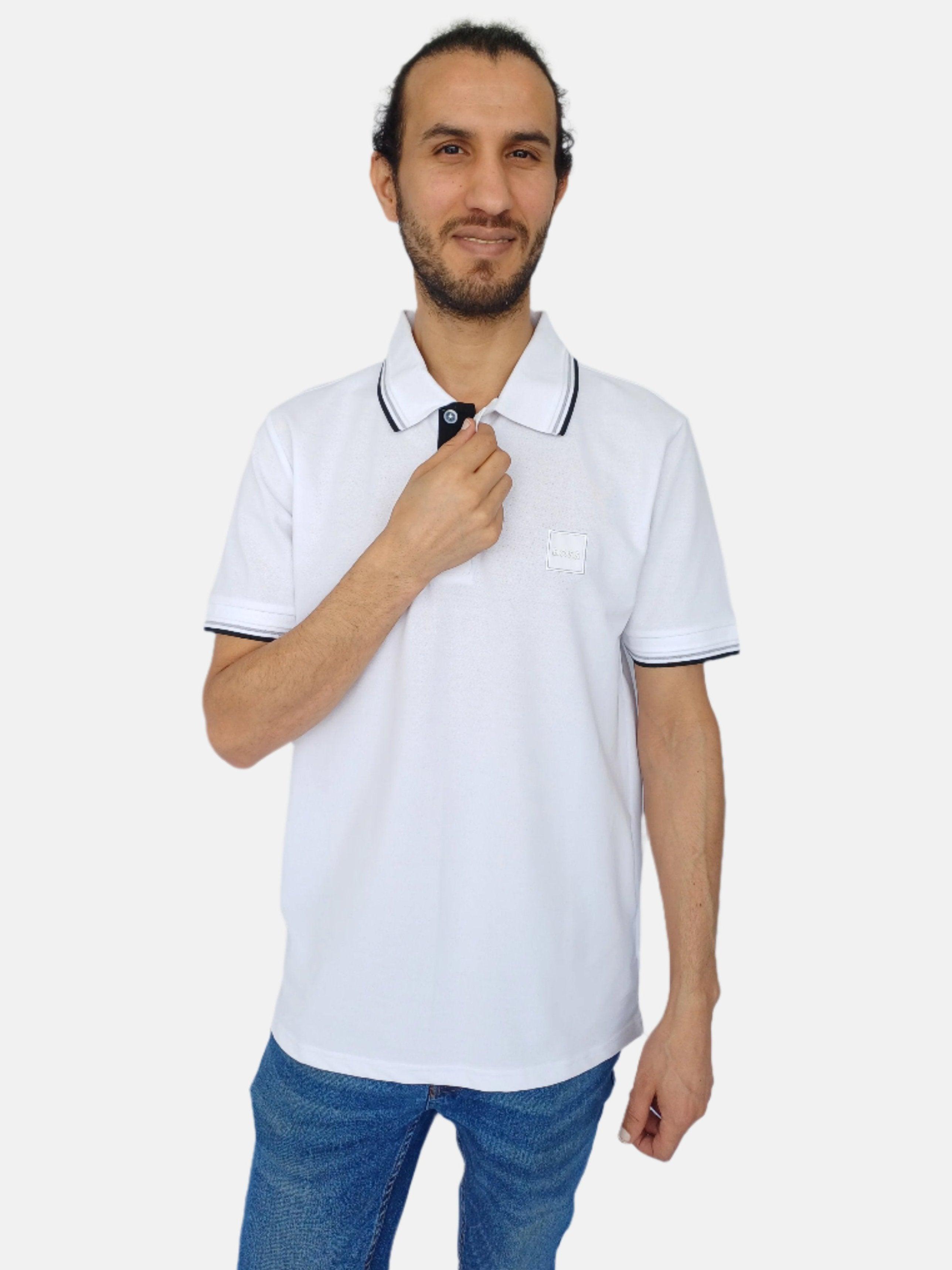 Polo M-BOSS à rayures blanches, noires et grises