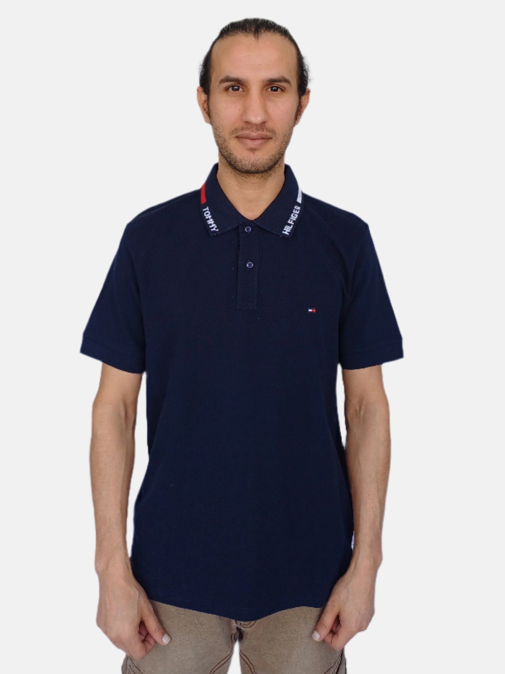 Tommy Hilfiger Men Polo T-shirt Collar Logo Print Detailing Navy