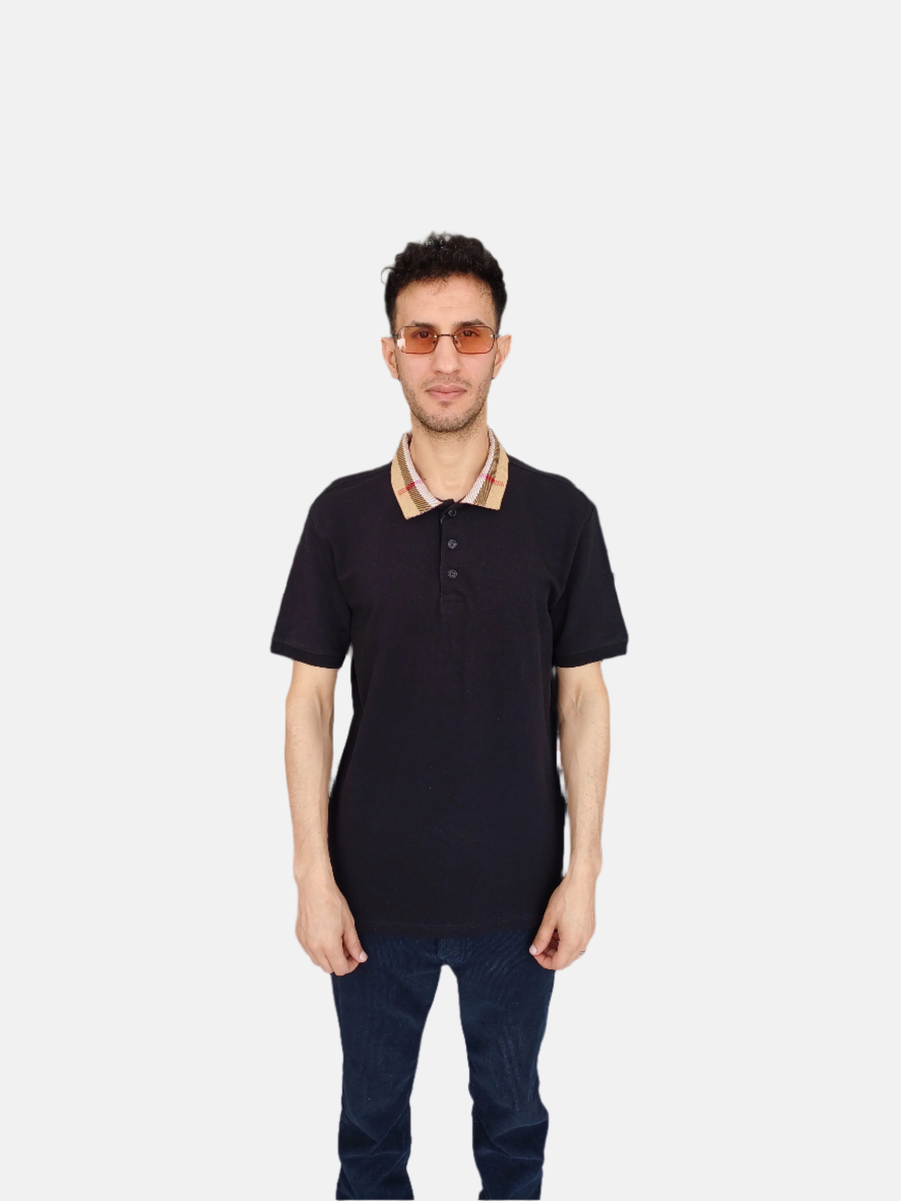 Burberry Men Polo T-shirt Black brown/white/black Color collar