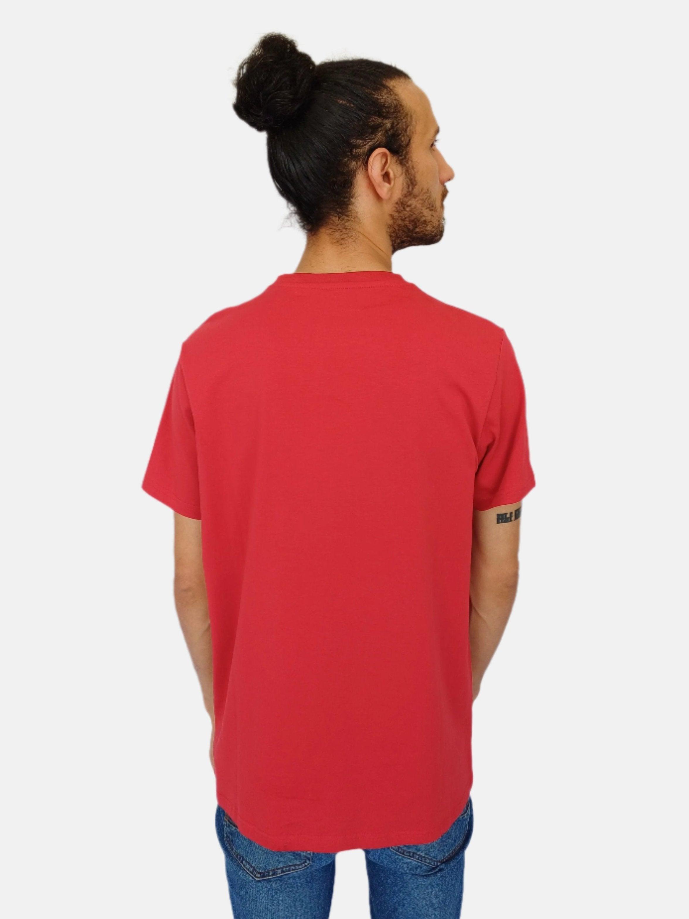 تي شيرت أرماني إكستشينج بطبعة AX باللون الأحمر والأرجواني بياقة دائرية