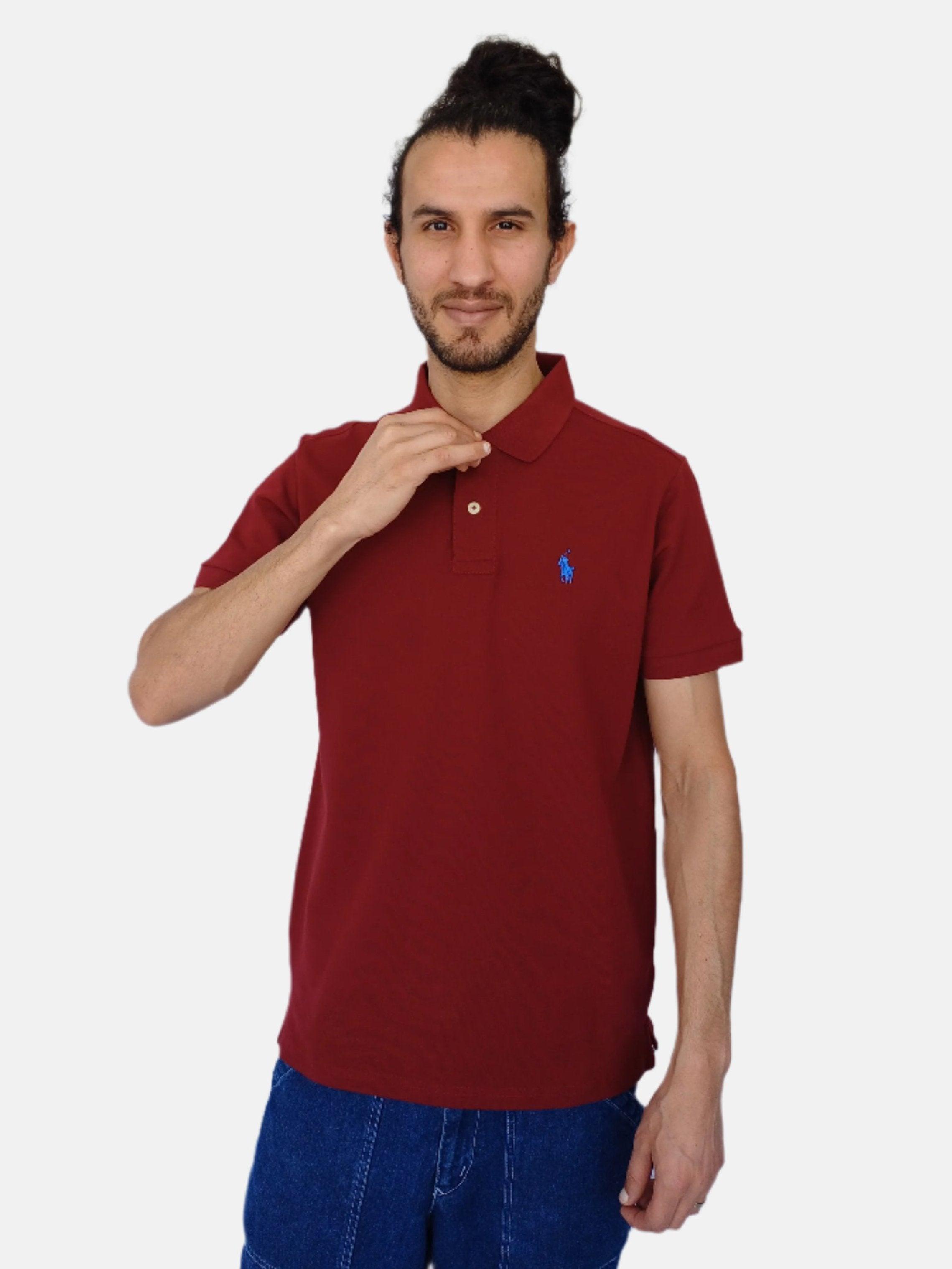 Polo uni pour homme Ralph Lauren Bordeaux Small Pony Slim Fit