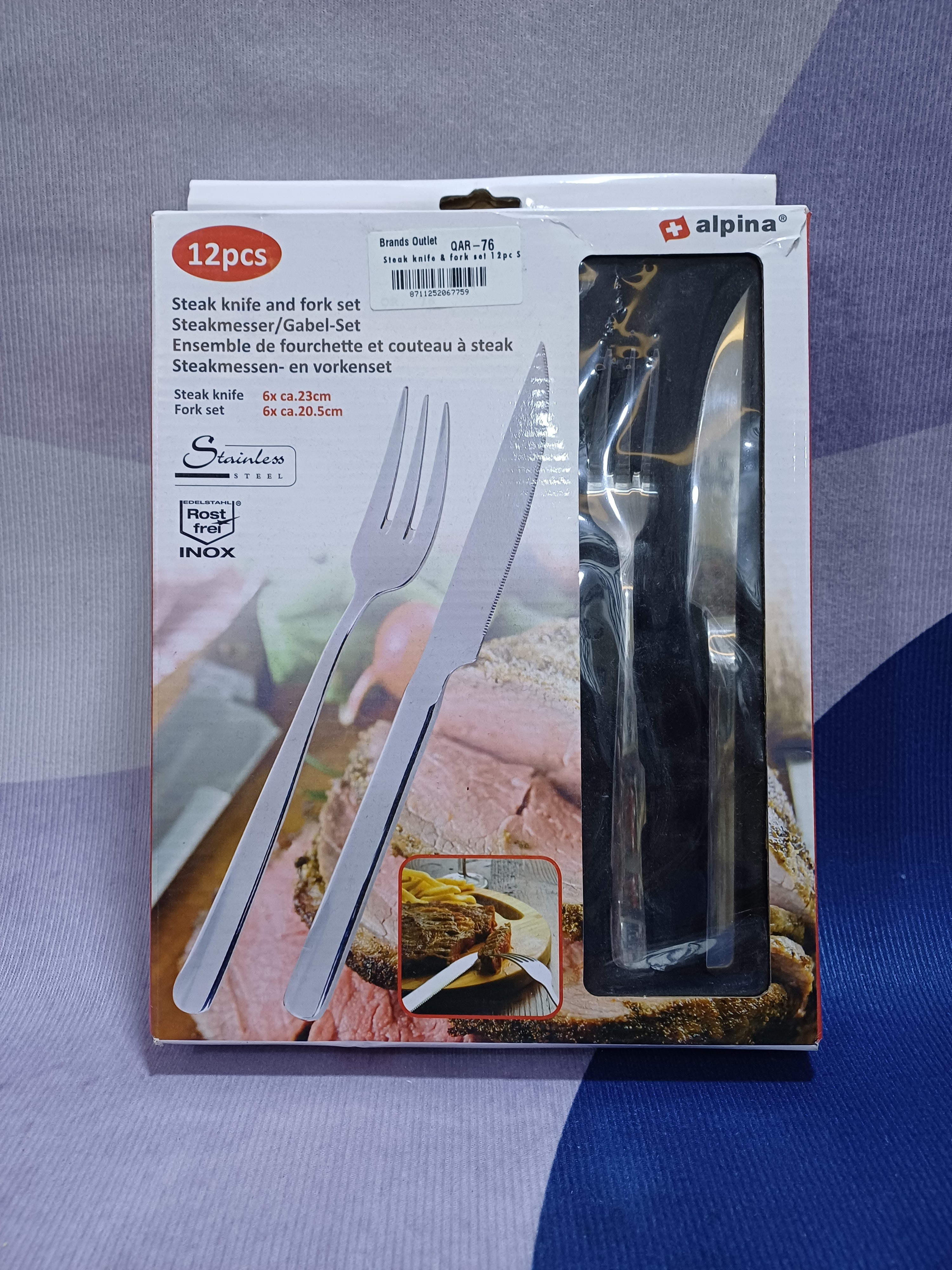 Ensemble de couteaux et fourchettes à steak 12 pièces en acier inoxydable Alpina 23/20,5 cm 6,8/1,6 mm Cbw