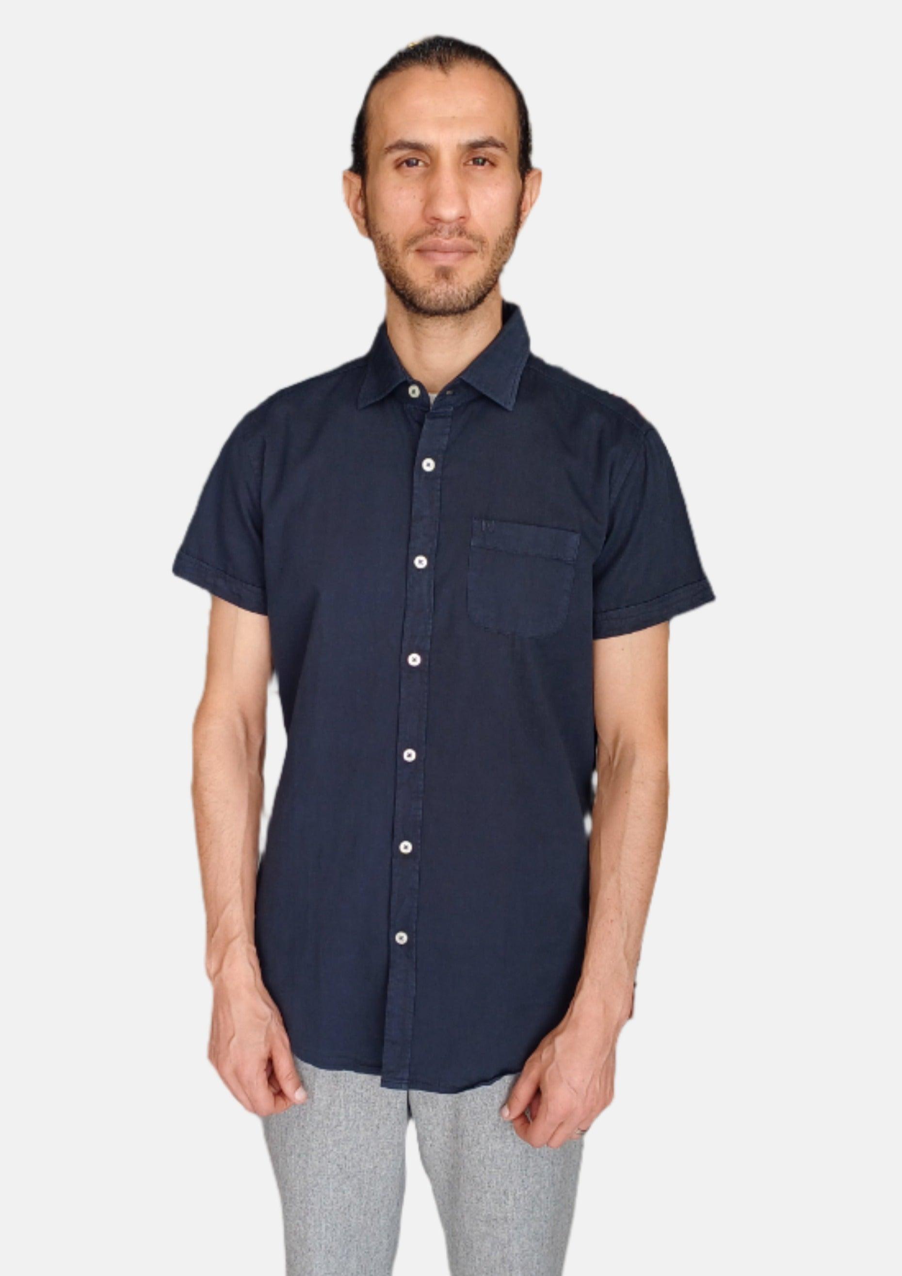قميص رجالي LIU.JO أزرق داكن بأكمام قصيرة BANK-SS16