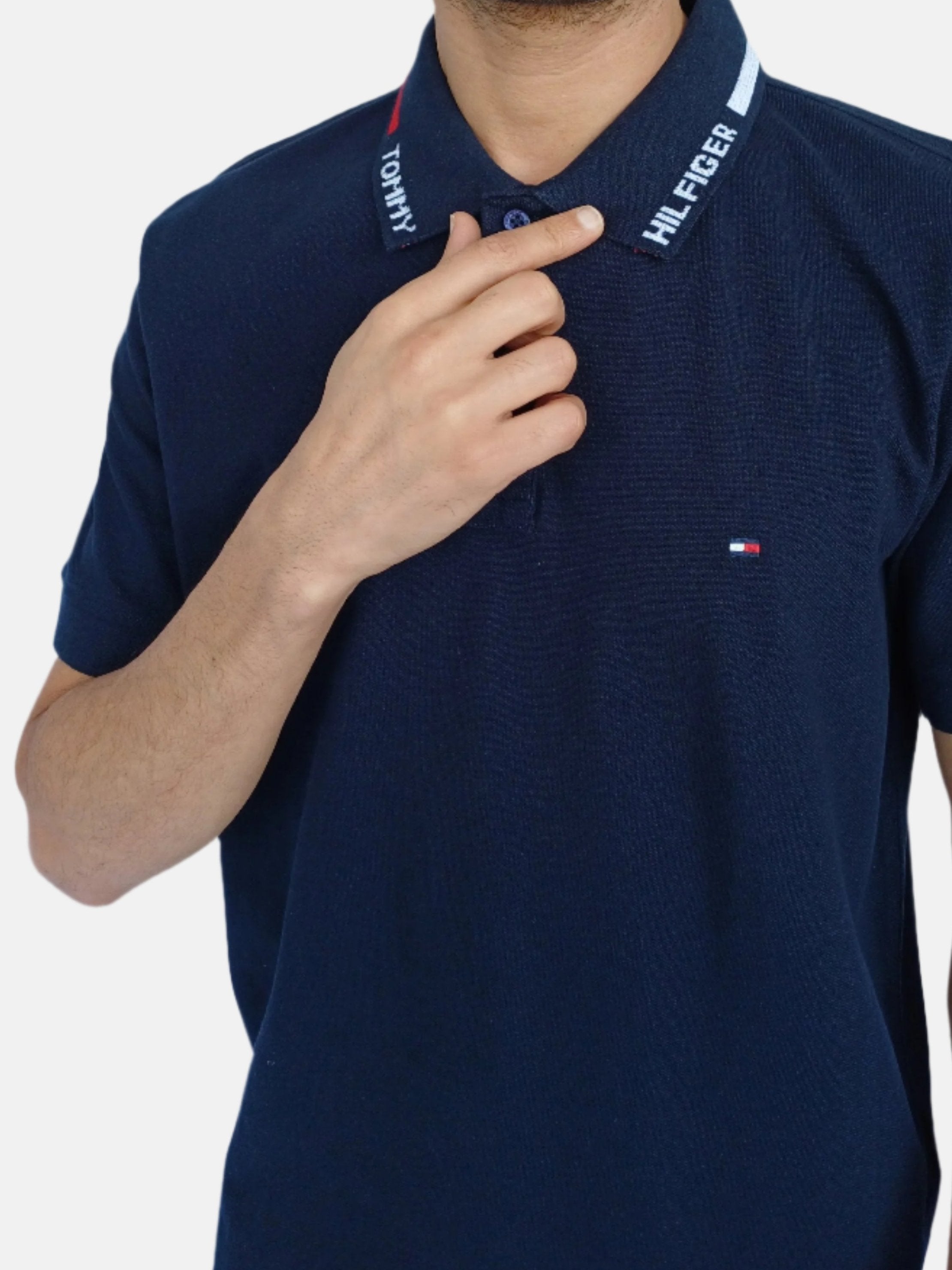 Tommy Hilfiger Men Polo T-shirt Collar Logo Print Detailing Navy