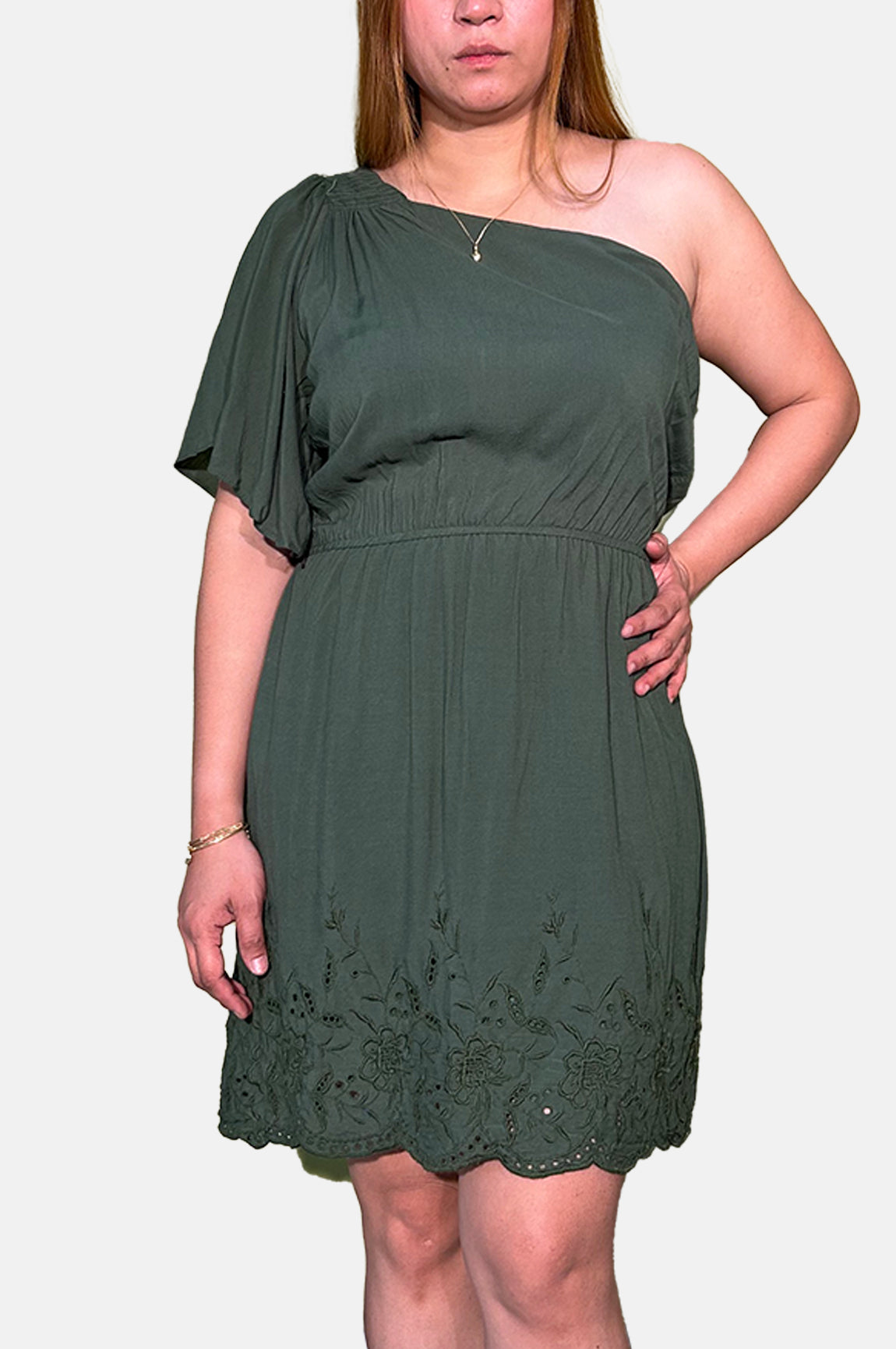 City Studio Women One side Short Sleeve Dress 5305L18BT1 Dark Green