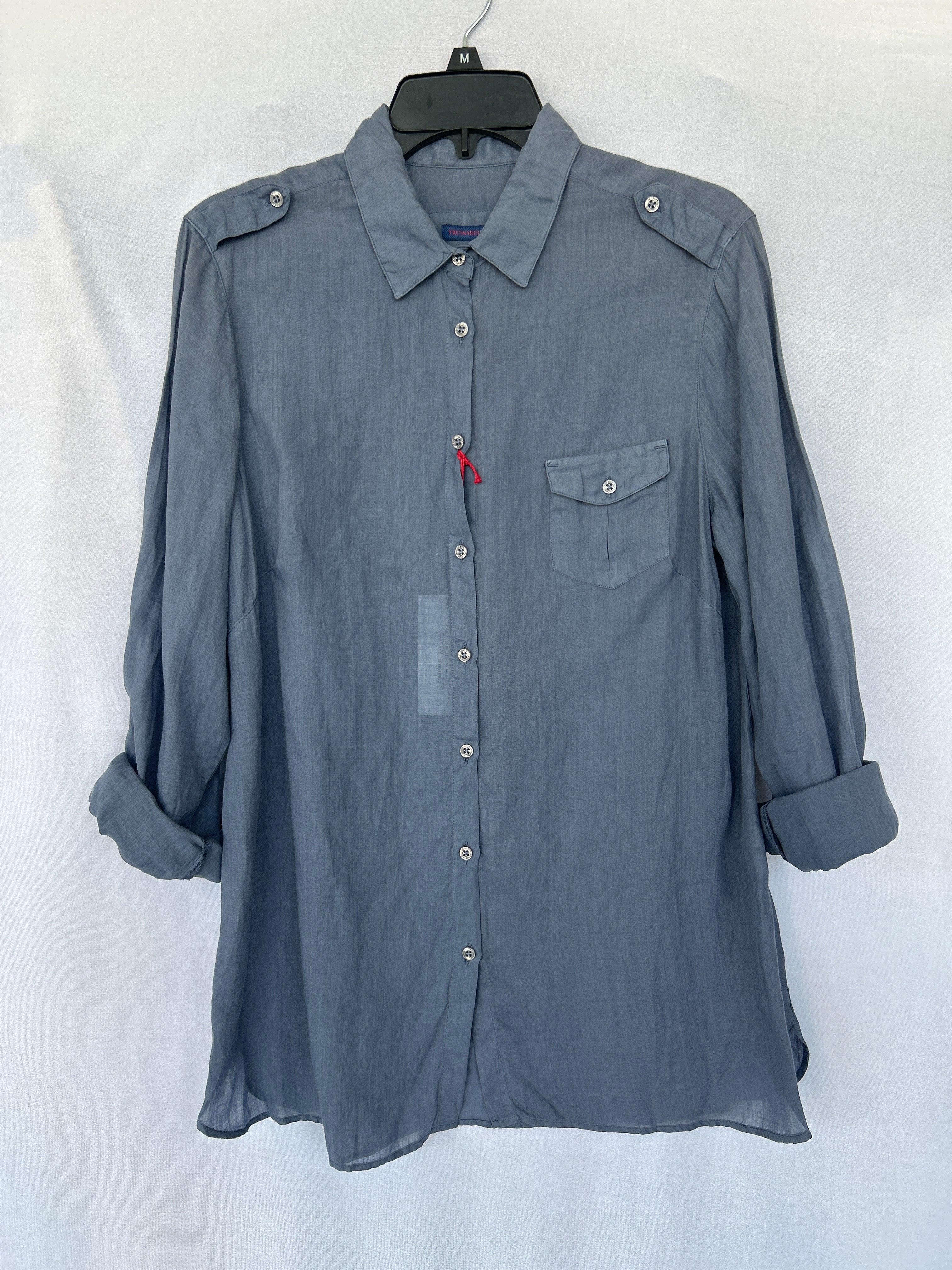 Chemise à manches longues en lin bleu Col-147 564319 Trussardi pour femme