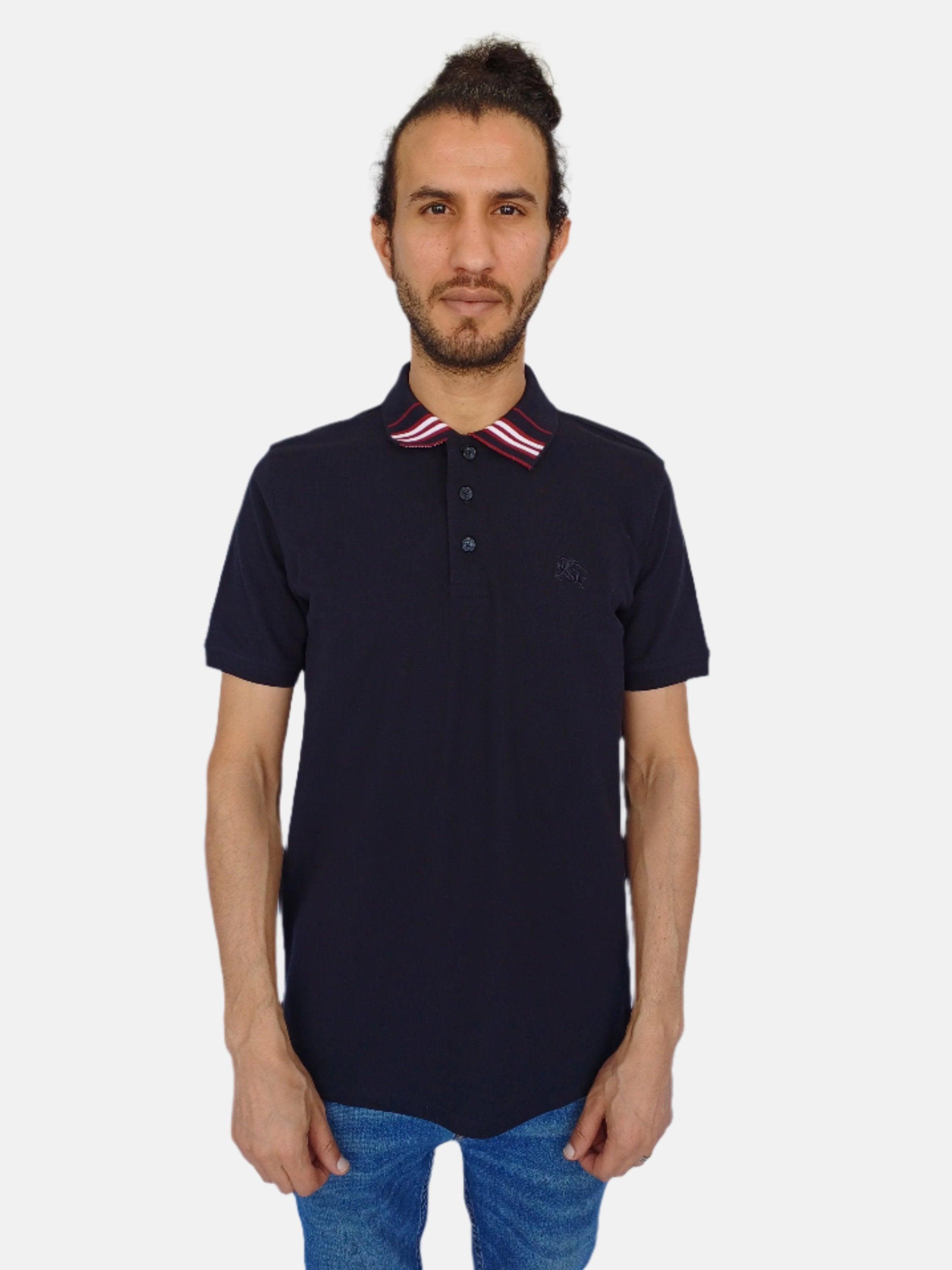 T-shirt polo bleu marine Burberry à bande sur le devant pour homme