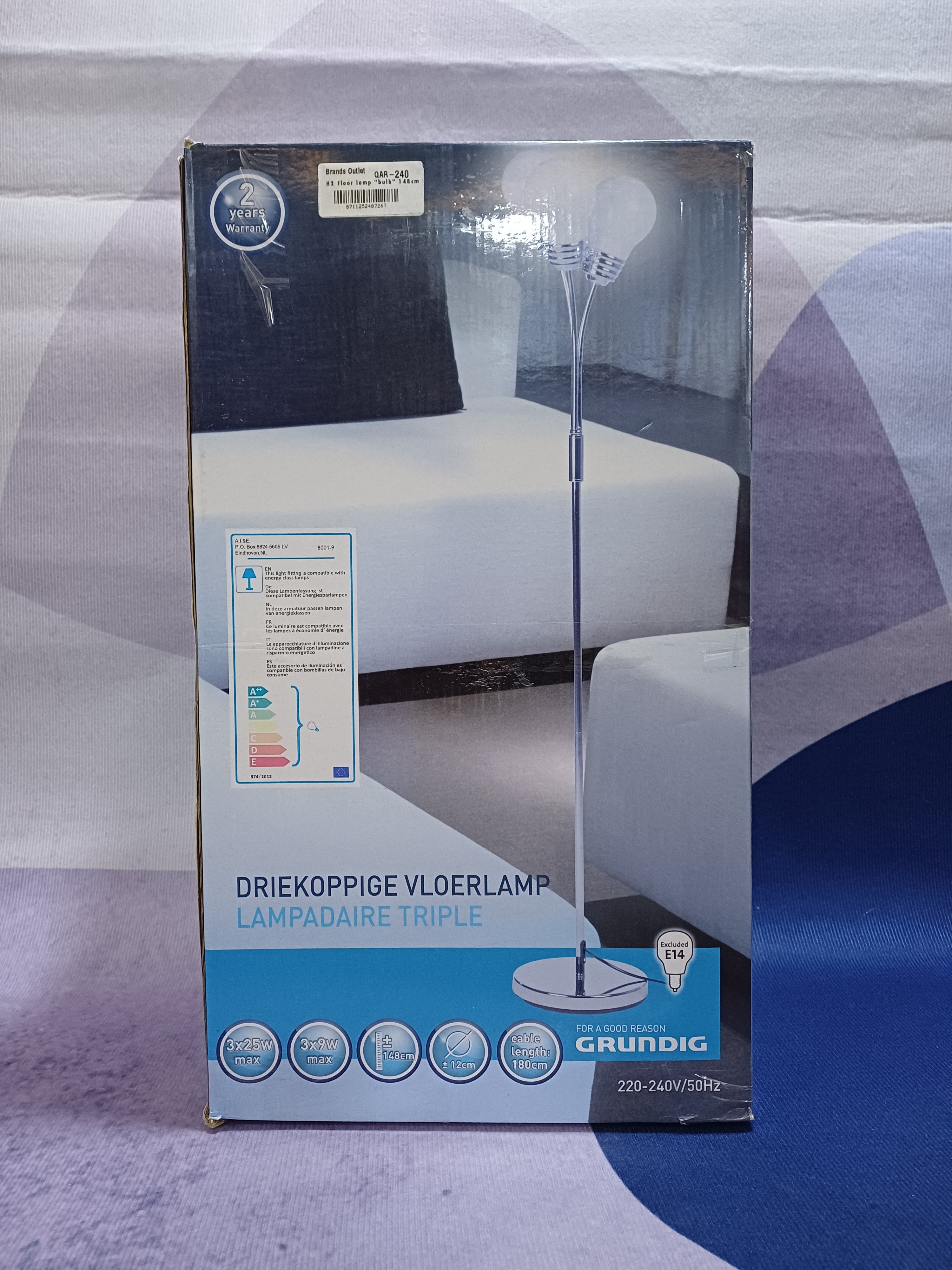 Lampadaire H2 "ampoule" 148cm ST/GL