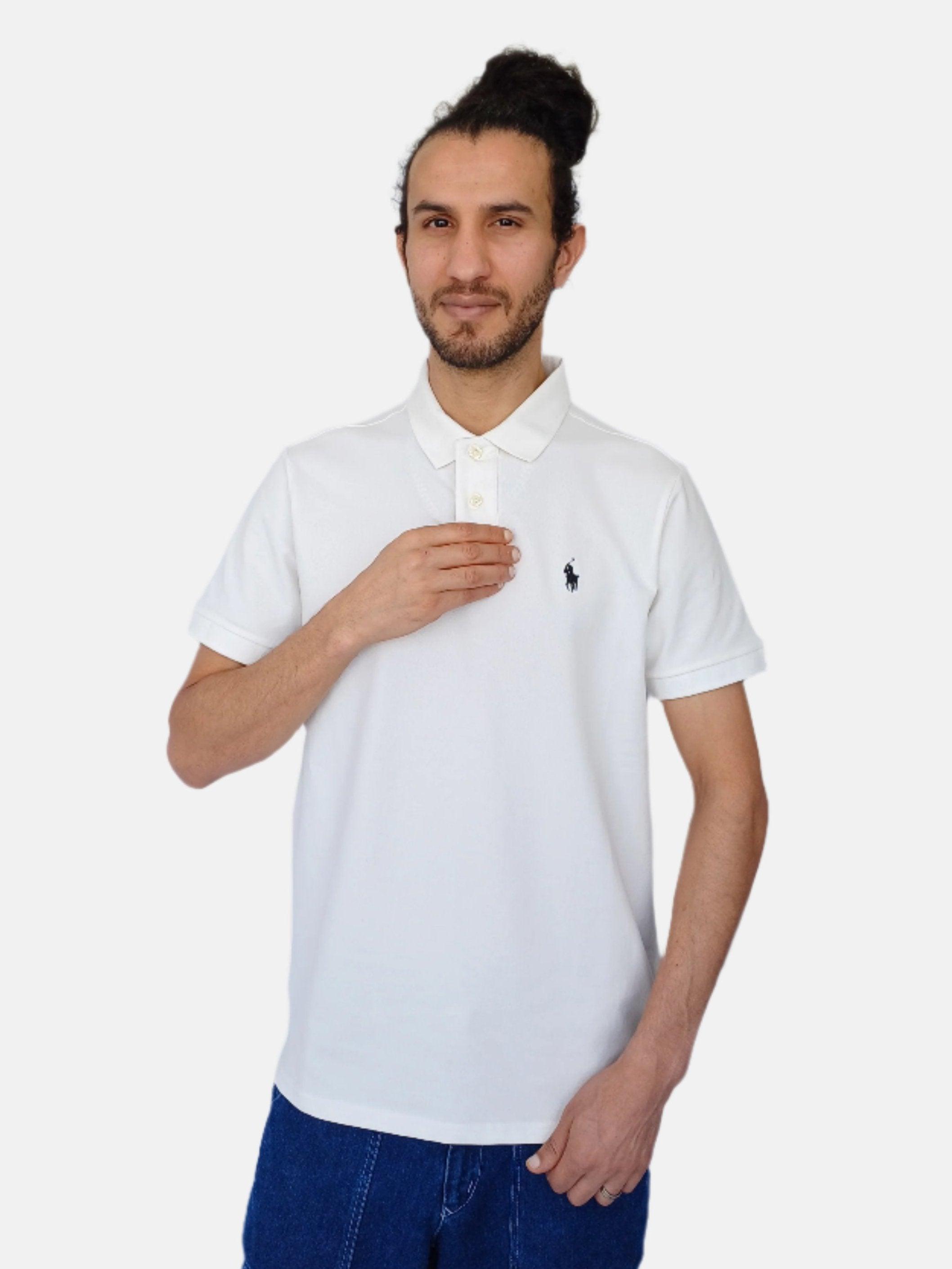 Polo blanc uni Ralph Lauren pour homme, coupe slim, petit poney