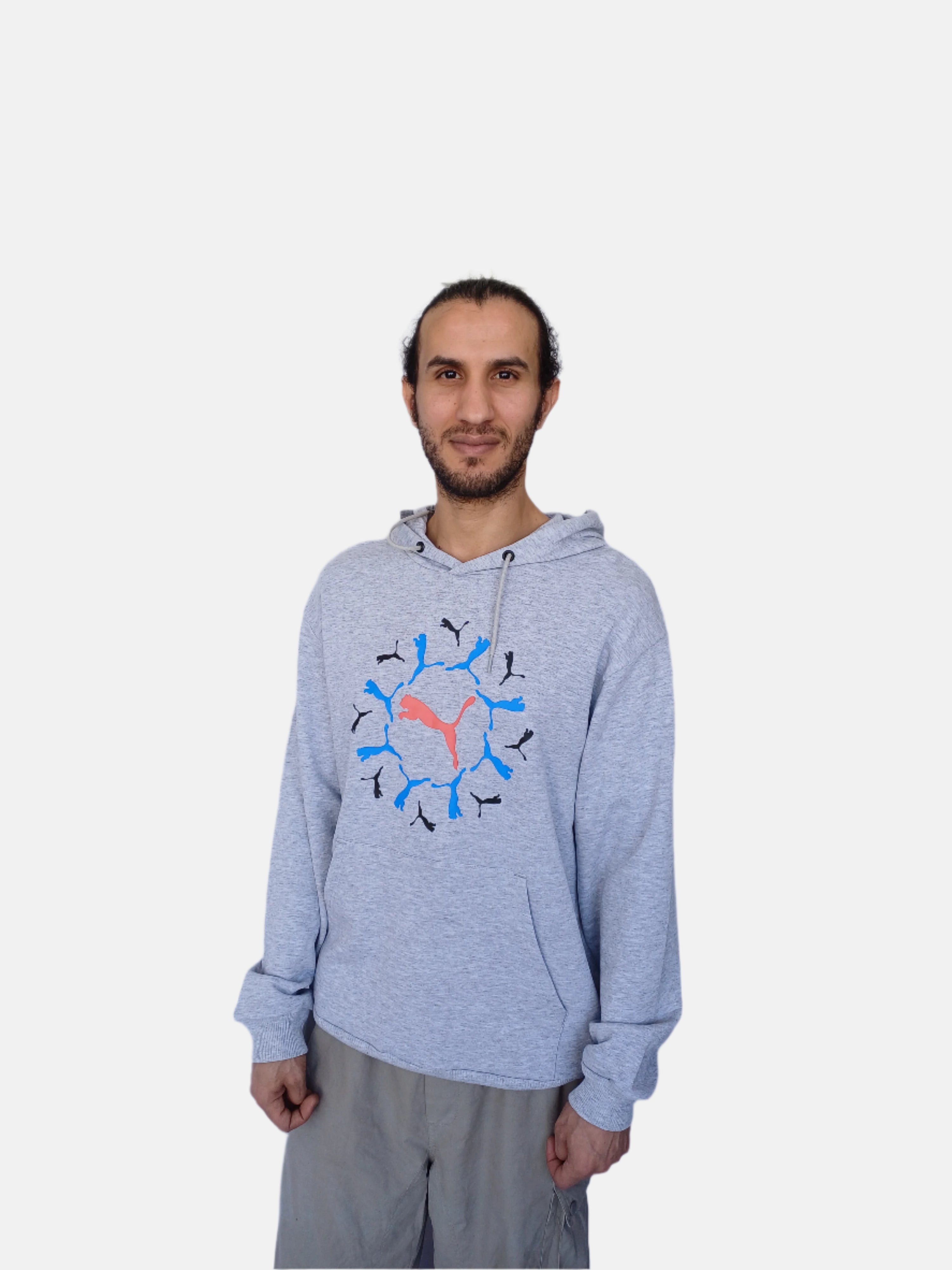 M Grey Puma Men Hoodie Sweatshirt