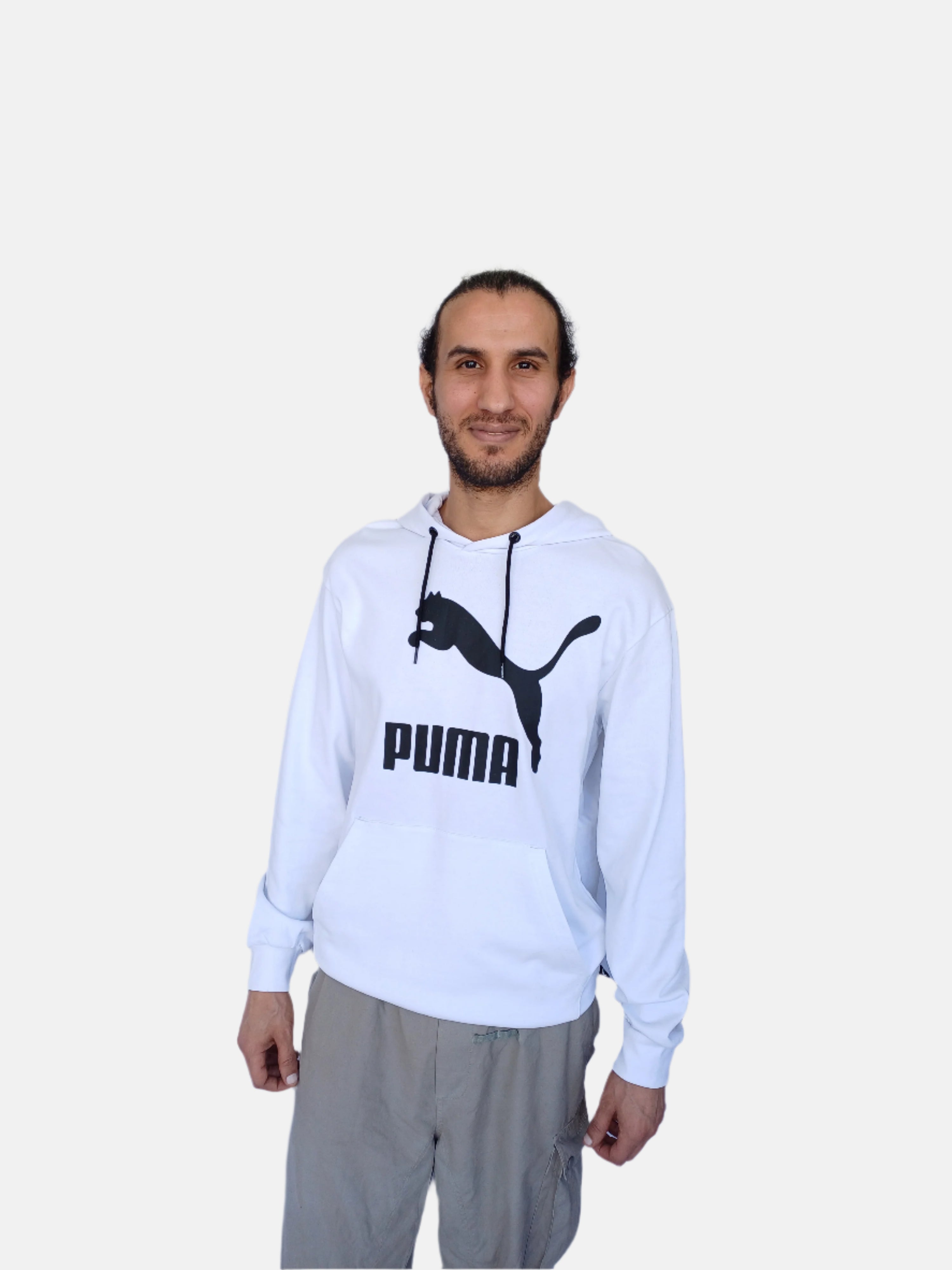 سويت شيرت بغطاء رأس وشعار كبير للرجال من بوما باللون الأبيض
