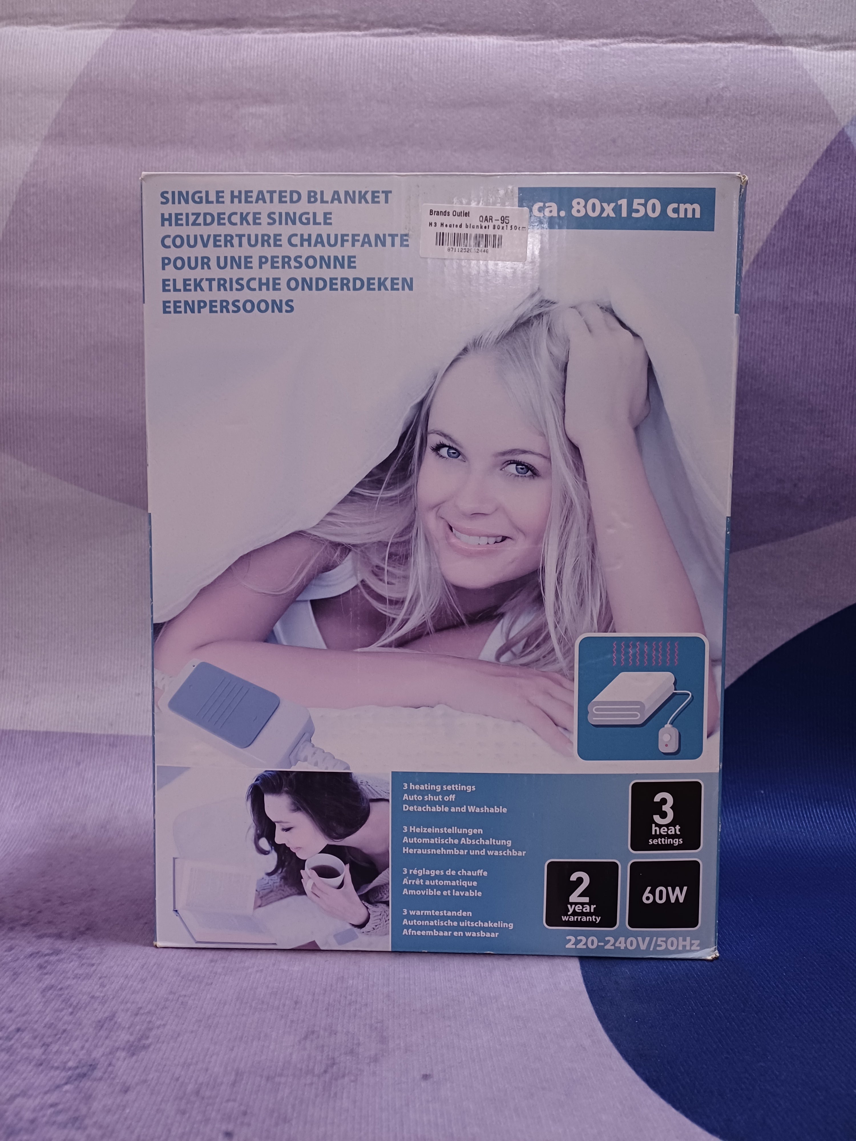 Couverture chauffante H3 80x150cm 60W 230v arrêt automatique 100% poly 450g